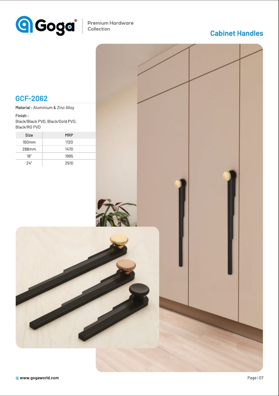 GCF-2062 Cabinet Handle in Black/Black PVD, Black/Gold PVD,
