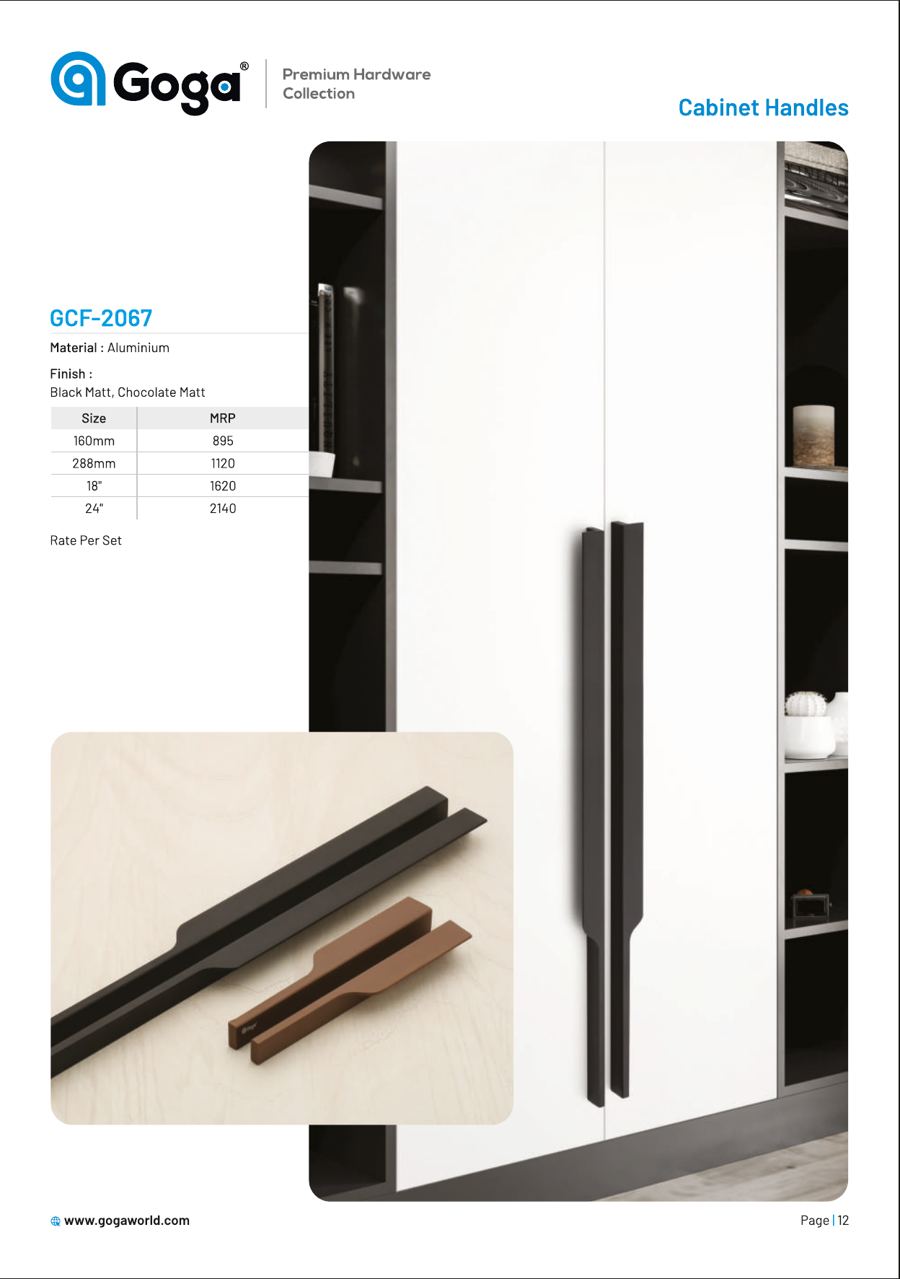 GCF-2067 Cabinet Handle in Black Matt, Chocolate Matt