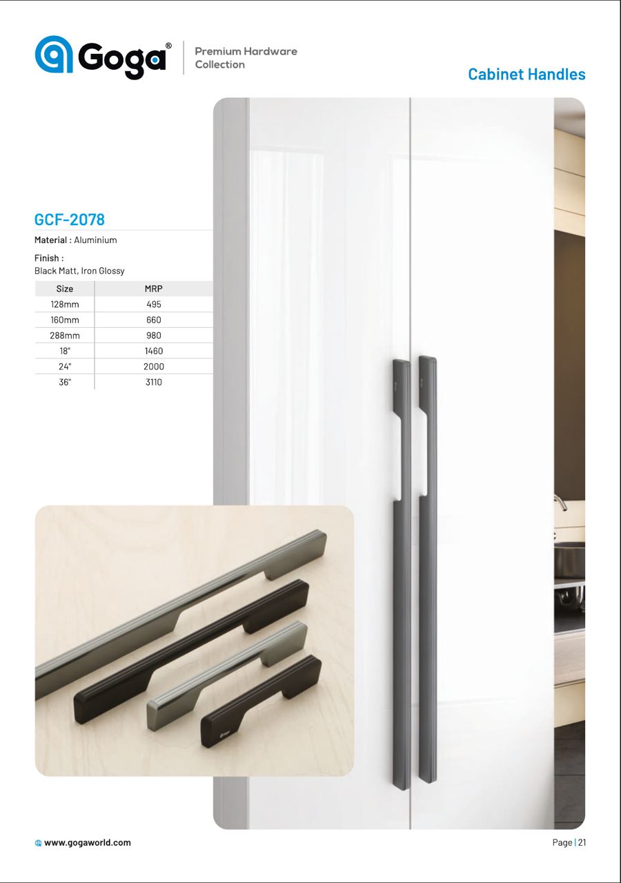 GCF-2078 Cabinet Handle in Black Matt, Iron Glossy
