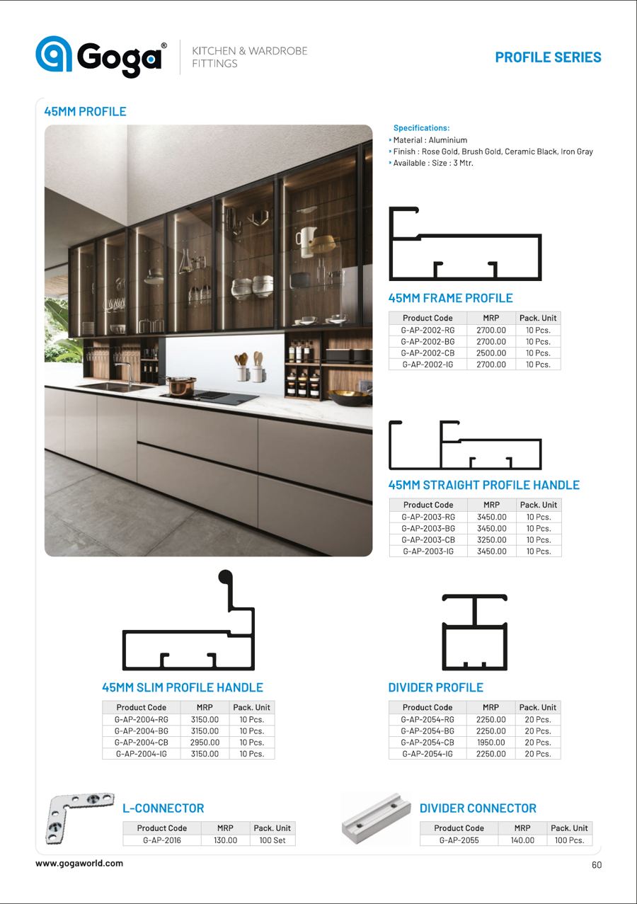 45Mm Profile 45Mm Slim Profile Handle in Rose Gold, Brush Gold, Ceramic Black, Iron Gray