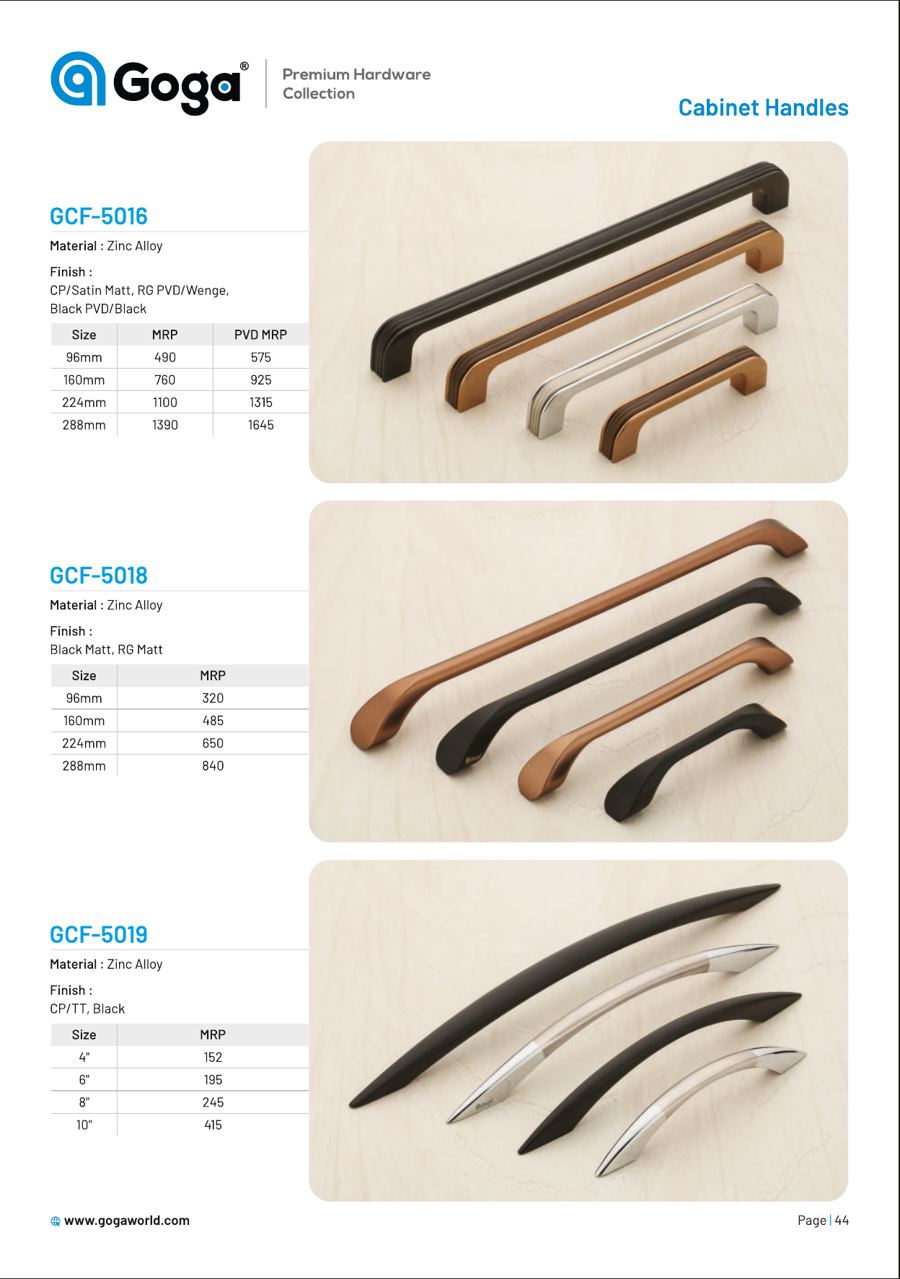 GCF-5016 Cabinet Handle in CP/Satin Matt, RG PVD/Wenge,