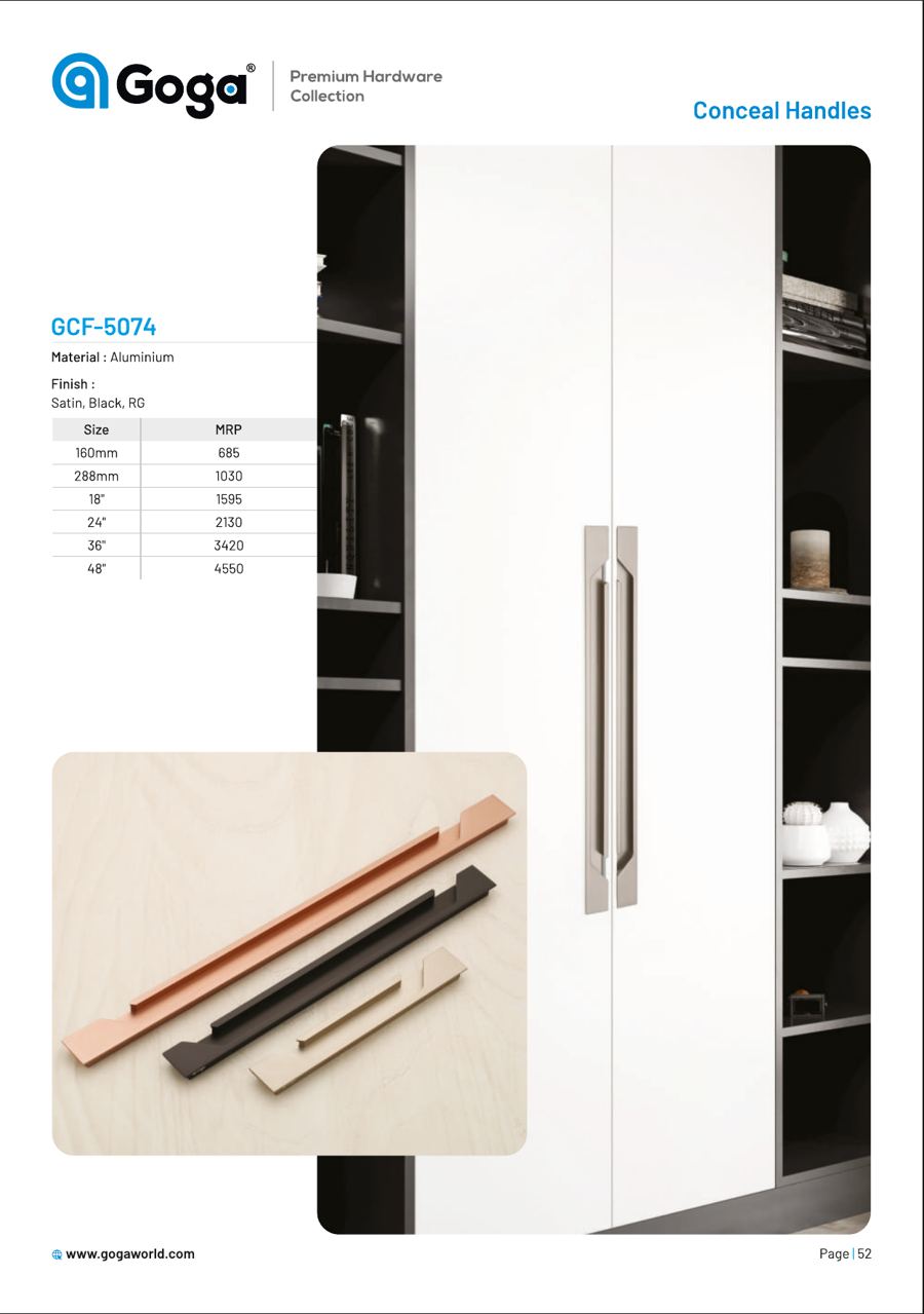 GCF-5074 Conceal Handle in Satin, Black, RG