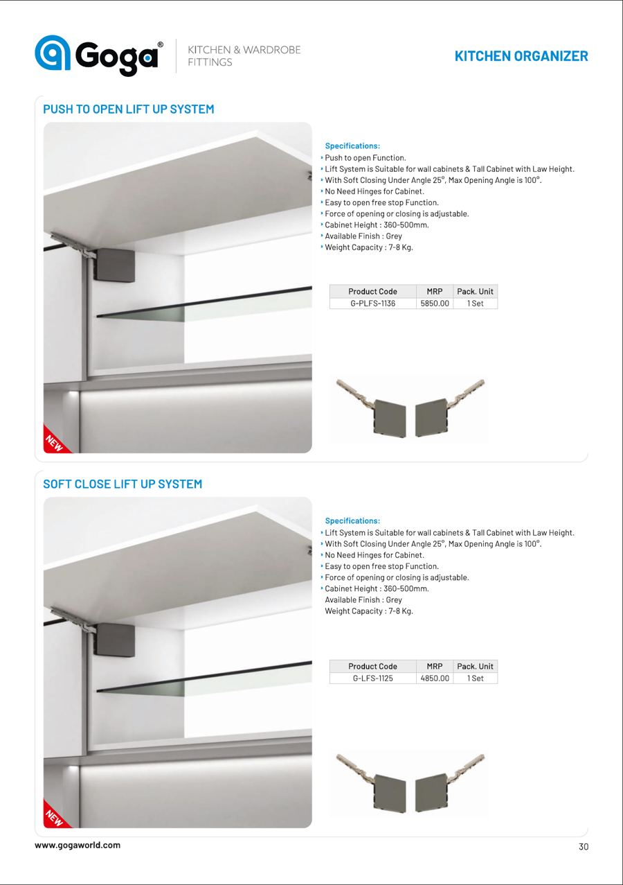 Push To Open Lift Up System Soft Close Lift Up System in Grey