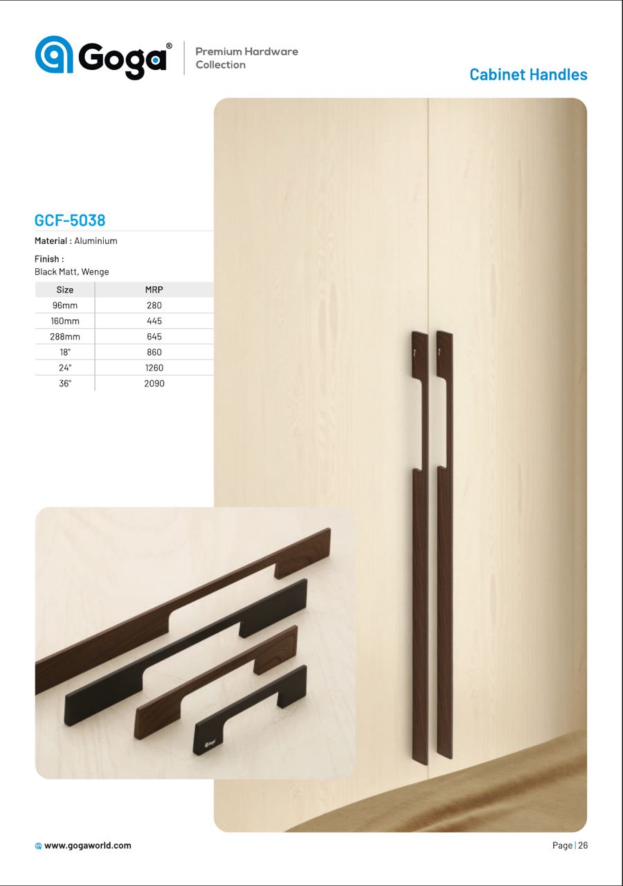 GCF-5038 Cabinet Handle in Black Matt, Wenge