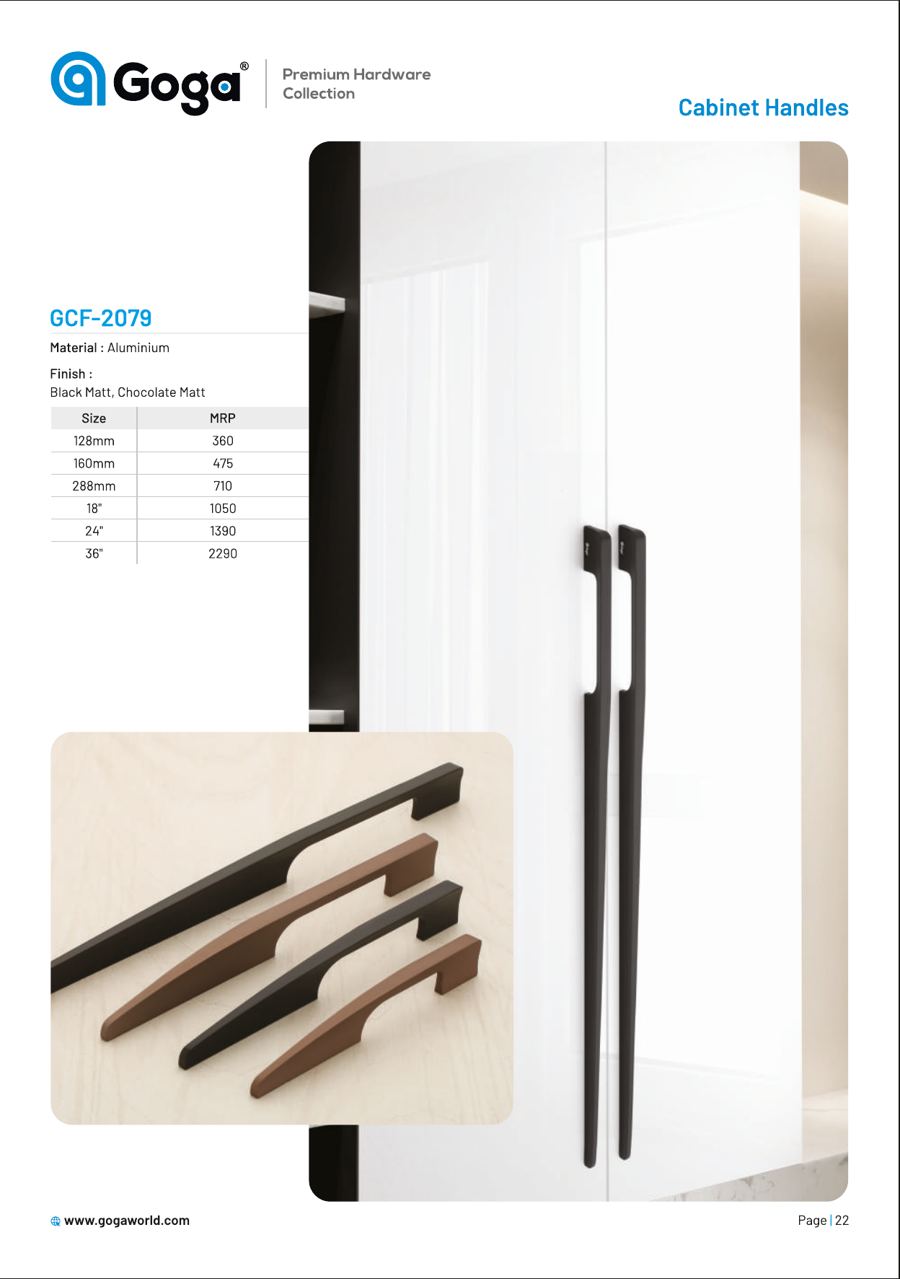 GCF-2079 Cabinet Handle in Black Matt, Chocolate Matt