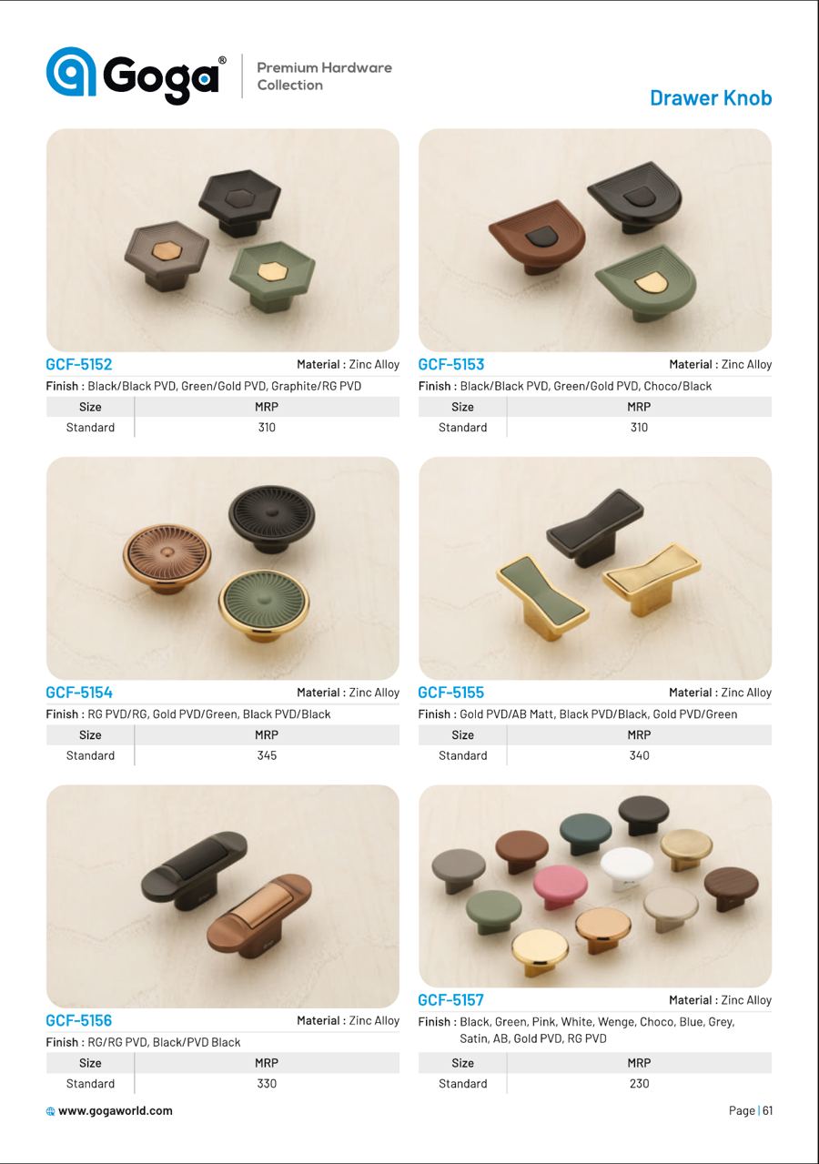 GCF-5152 Drawer Knob & Kadi in Black/Black PVD, Green/Gold PVD, Graphite/RG PVD Finish : Black/Black PVD, Green/Gold PVD,