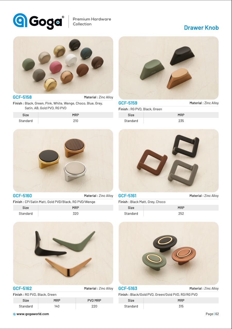 GCF-5158 Drawer Knob & Kadi in Black, Green, Pink, White, Wenge, Choco, Blue, Grey, GCF-5159