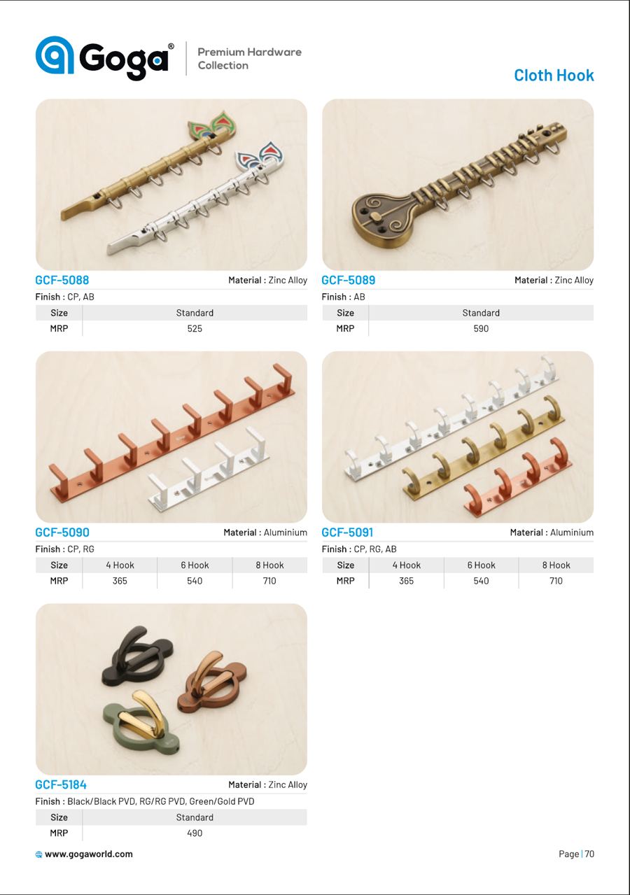 GCF-5088 Cloth Hook in CP, AB Finish : AB