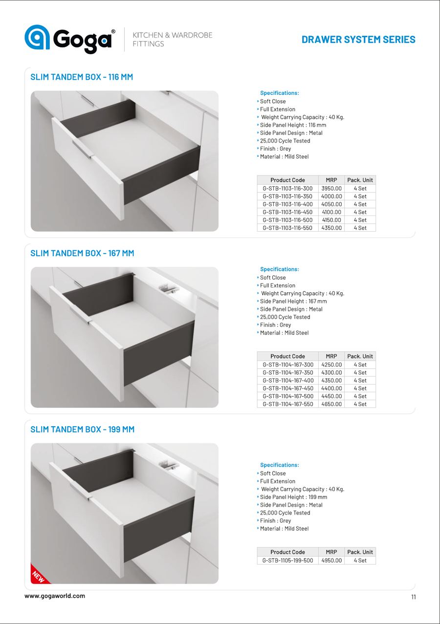 Slim Tandem Box - 116mm in Grey