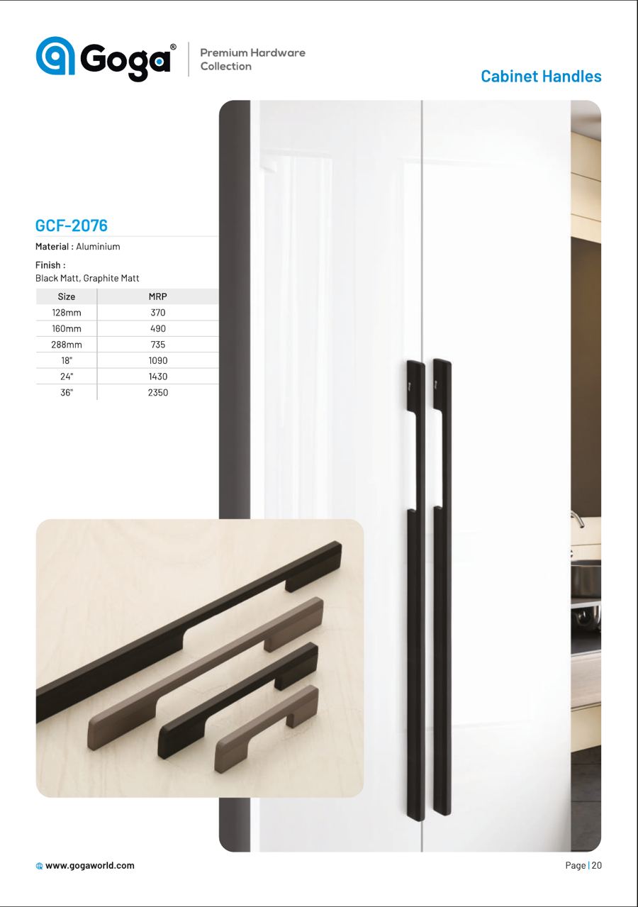 GCF-2076 Cabinet Handle in Black Matt, Graphite Matt