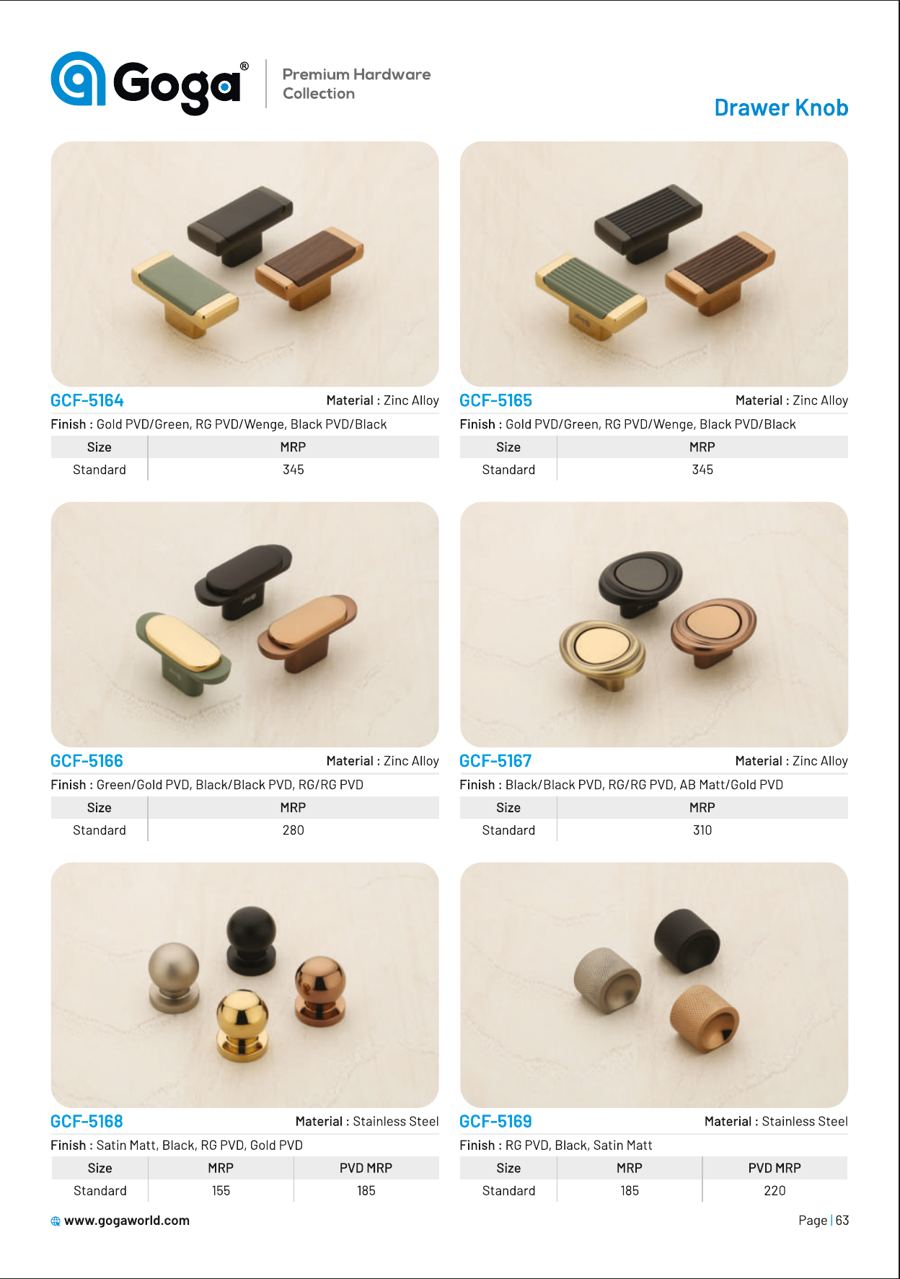 GCF-5164 Drawer Knob & Kadi in Gold PVD/Green, RG PVD/Wenge, Black PVD/Black Finish : Gold PVD/Green, RG PVD/Wenge, Black