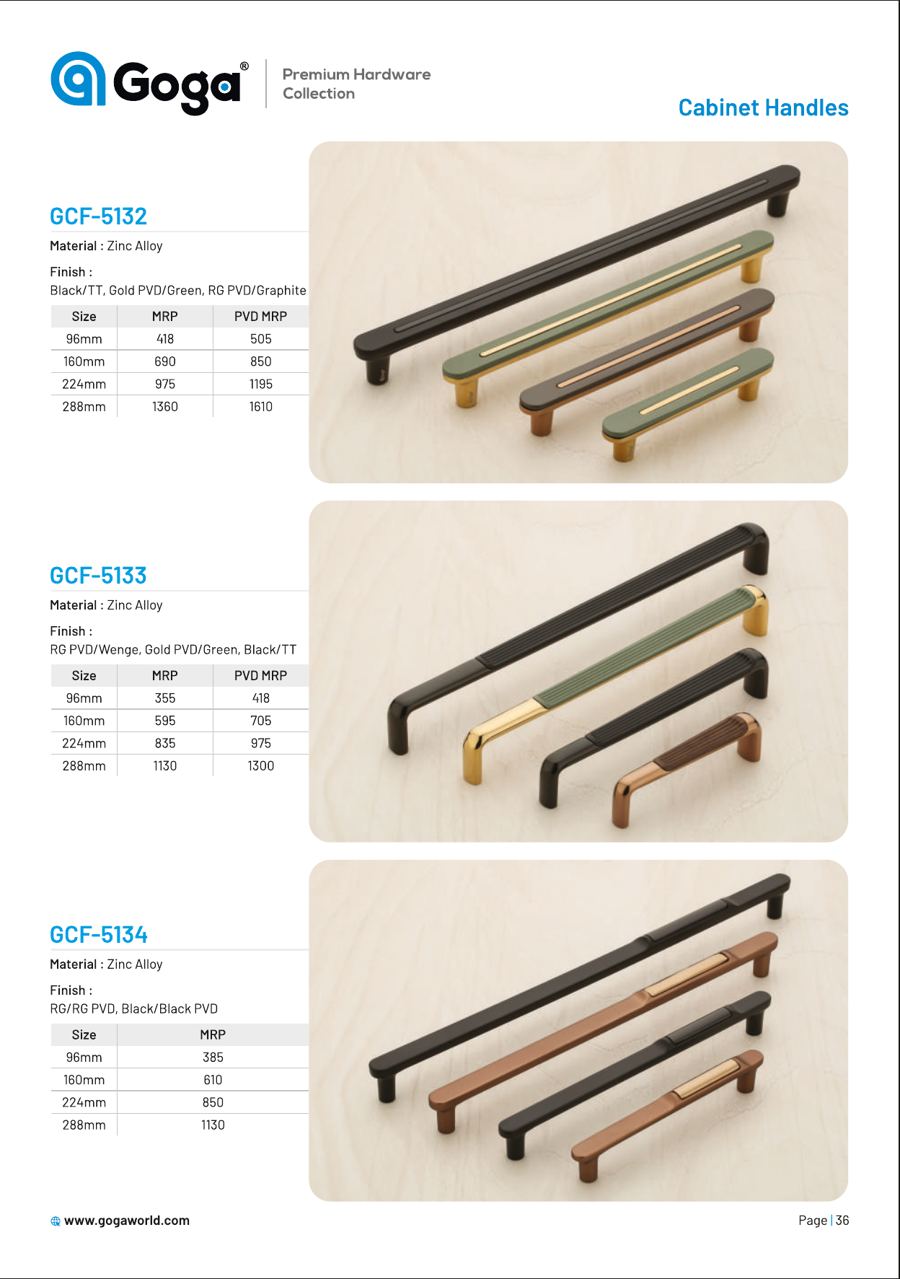 GCF-5132 Cabinet Handle in Black/TT, Gold PVD/Green,