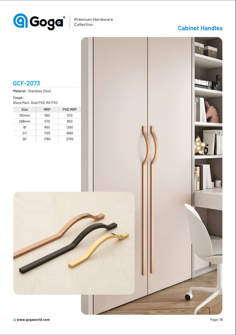 GCF-2073 Cabinet Handle in Black Matt, Gold PVD, RG PVD