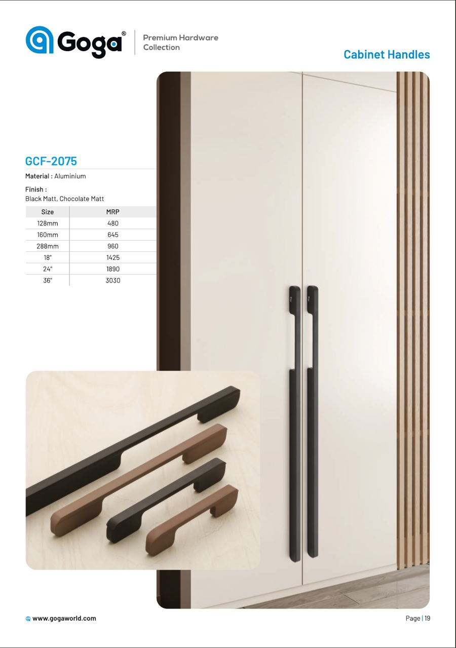 GCF-2075 Cabinet Handle in Black Matt, Chocolate Matt