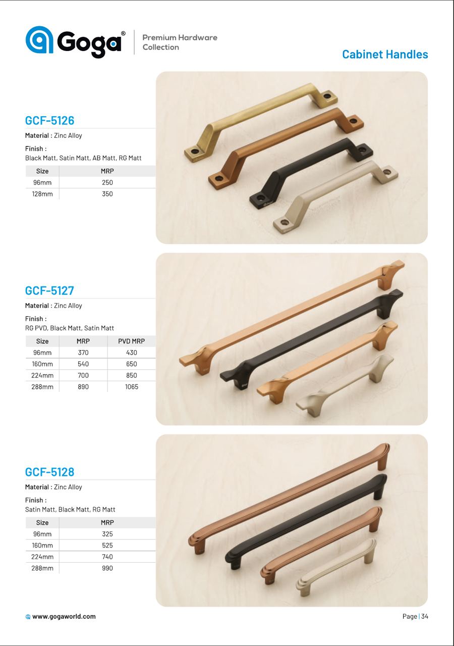 GCF-5126 Cabinet Handle in Black Matt, Satin Matt, AB Matt, RG Matt