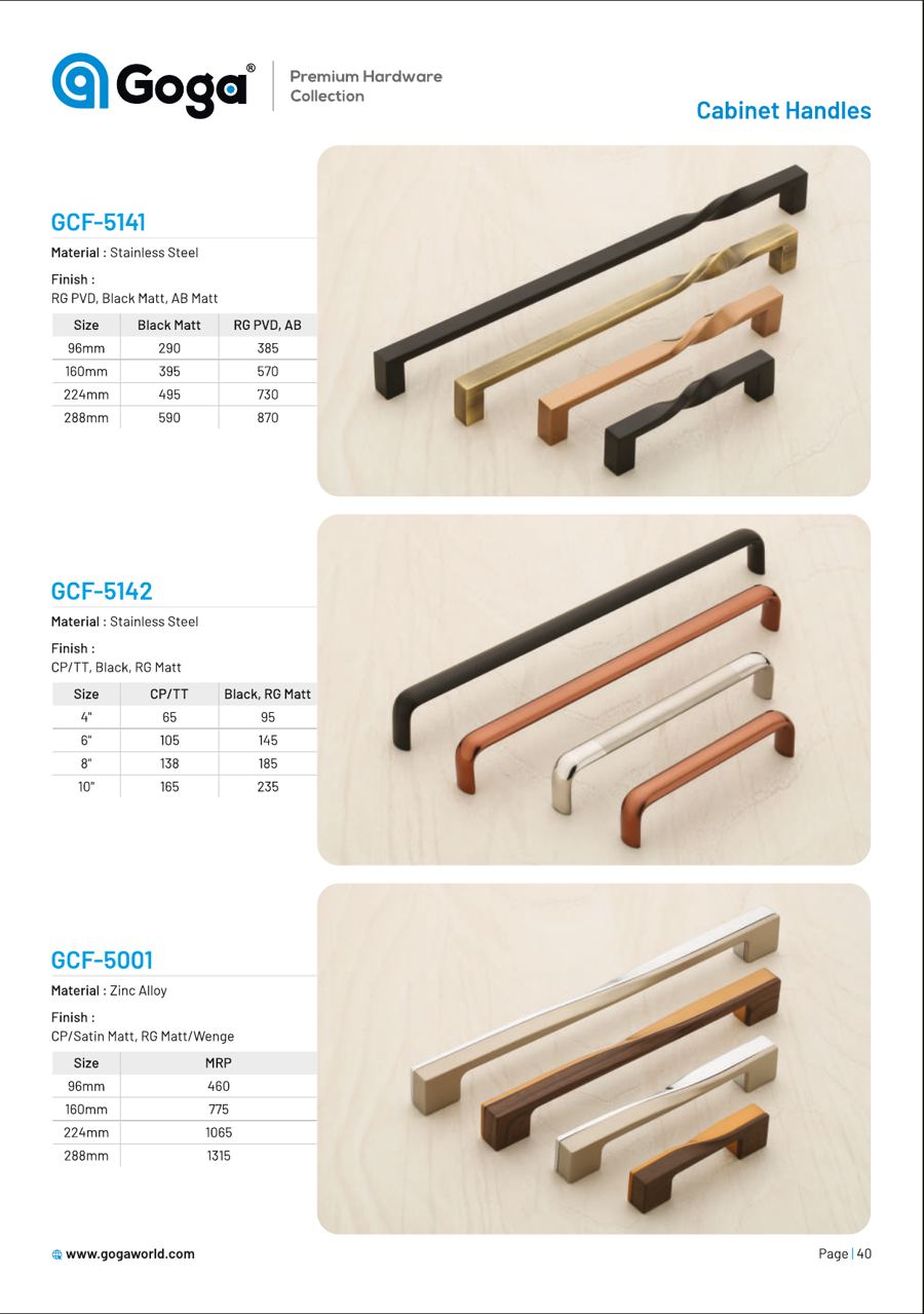 GCF-5141 Cabinet Handle in RG PVD, Black Matt, AB Matt