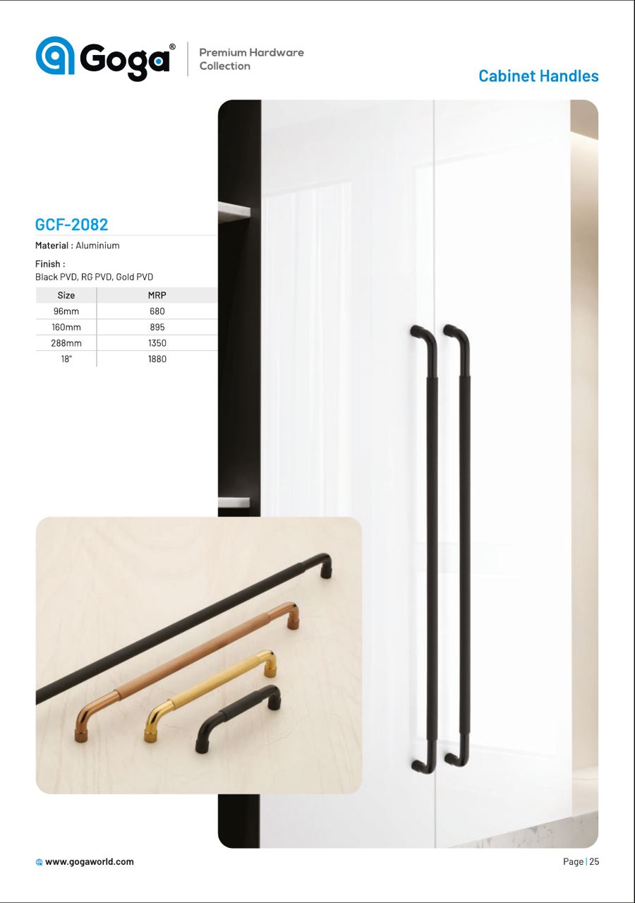 GCF-2082 Cabinet Handle in Black PVD, RG PVD, Gold PVD