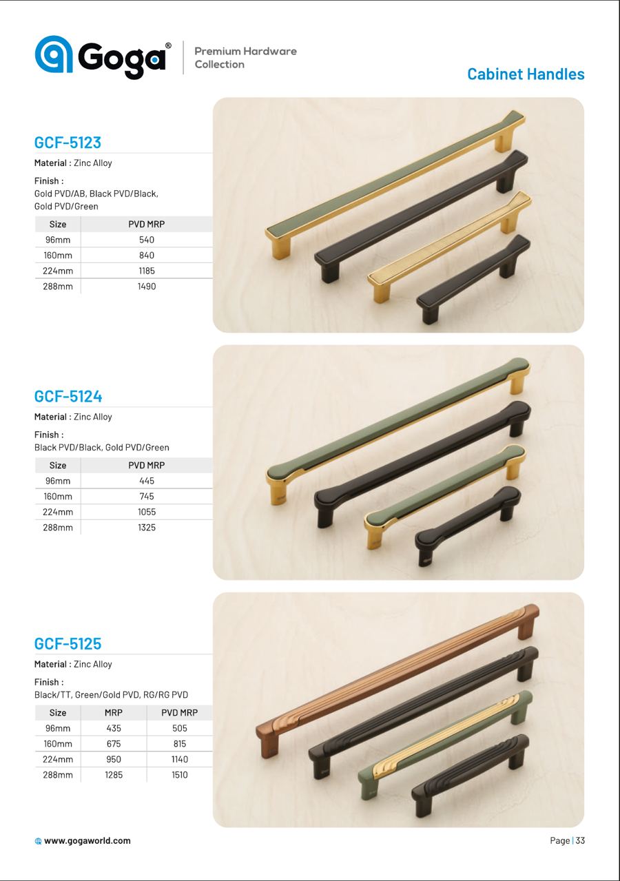 GCF-5123 Cabinet Handle in Gold PVD/AB, Black PVD/Black,
