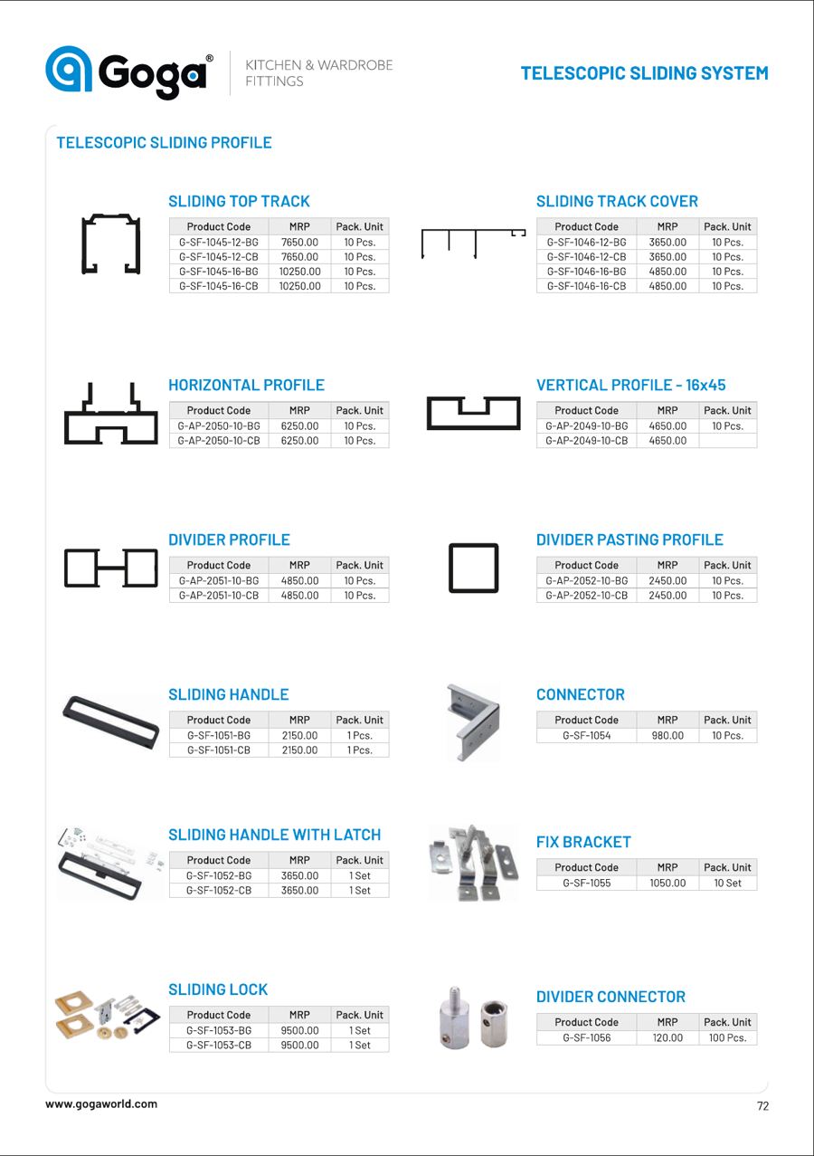 Telescopic Sliding Profile Sliding Top Track in 