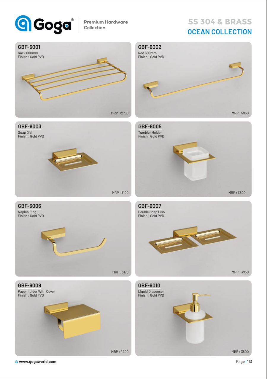GBF-6001 Bathroom Fitting in Gold PVD ? Finish : Gold PVD