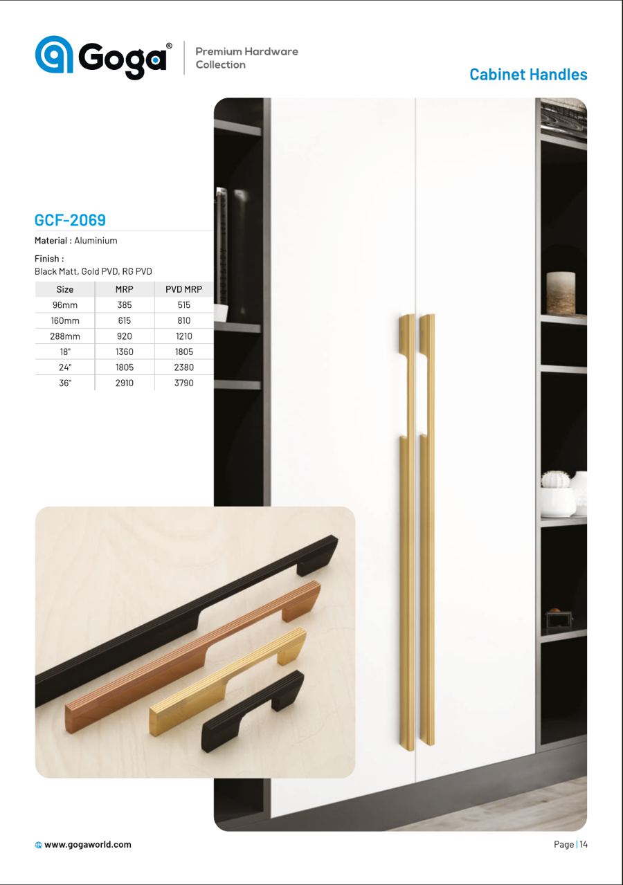 GCF-2069 Cabinet Handle in Black Matt, Gold PVD, RG PVD