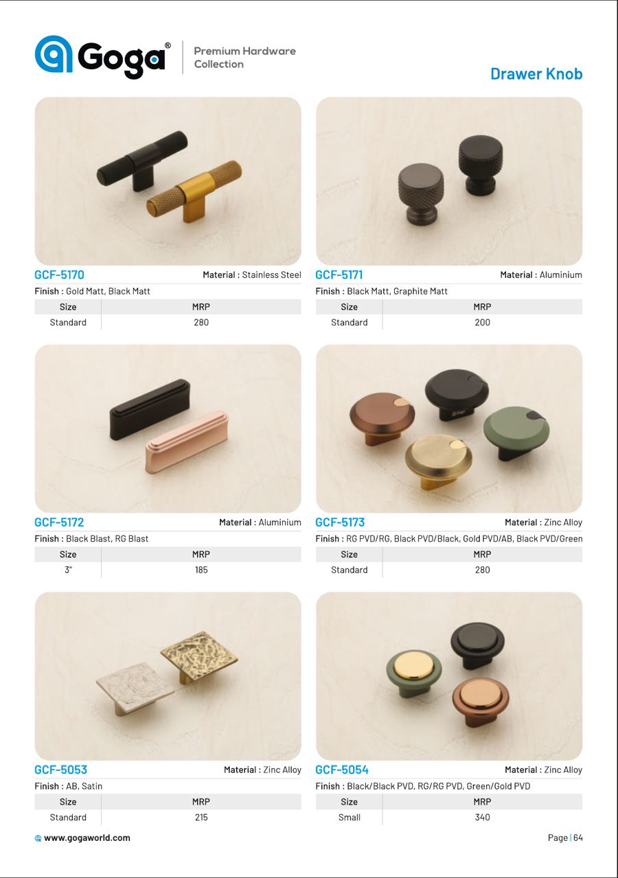 GCF-5170 Drawer Knob & Kadi in Gold Matt, Black Matt Finish : Black Matt, Graphite Matt